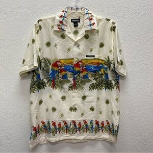 Nelson Wear St Thomas Men's Hawaiian Button Up Shirt Size XL Parrots Floral.